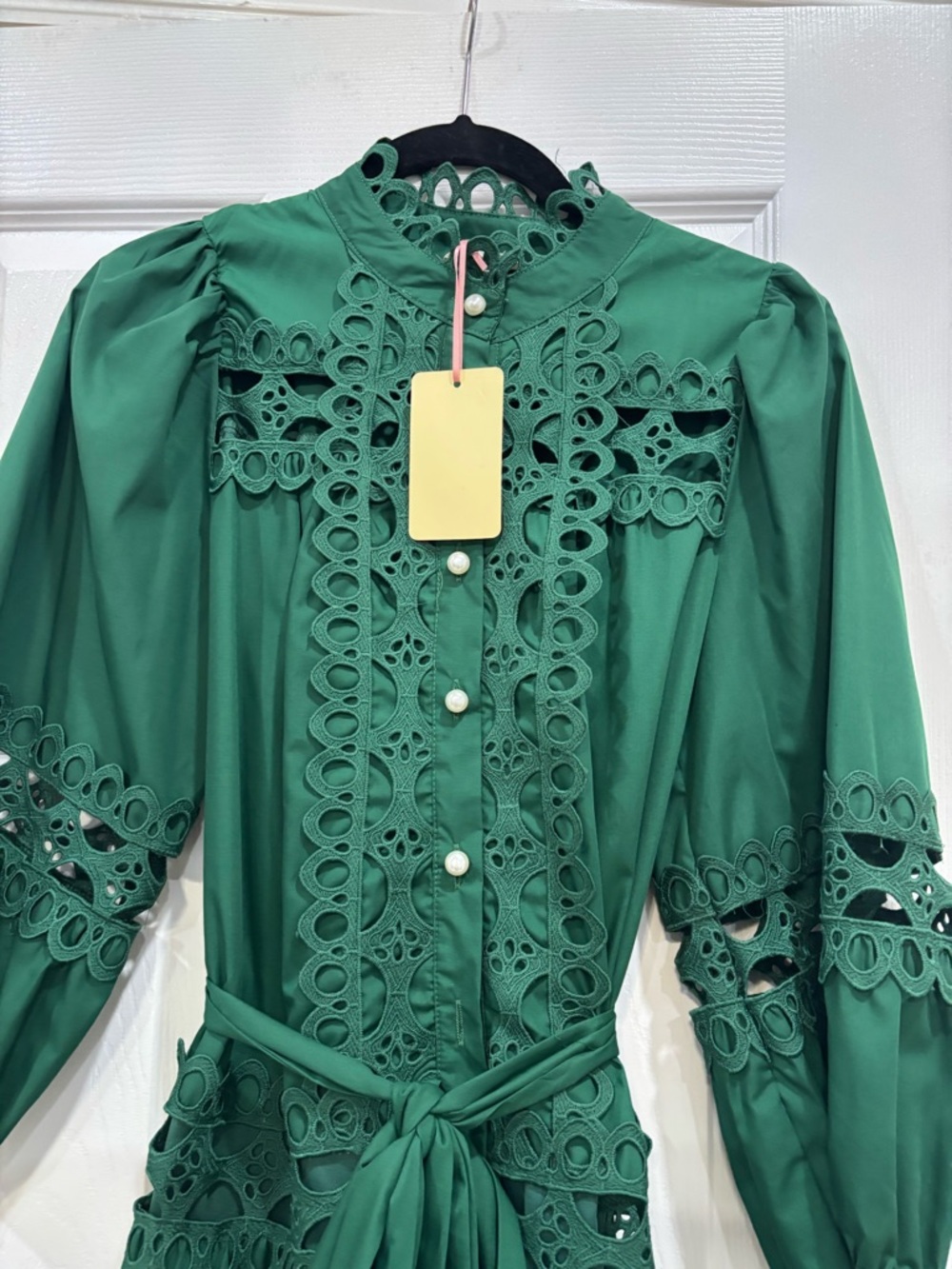 entro Emerald Green Lace-Trim Long Sleeve Dress